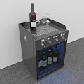 Black Compact Refrigerator With Countertop Wine Glasses And Glass Door Storage