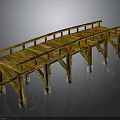 Traditional Wooden Bridge Deck With Wooden Railing And Stone Supporting Piers