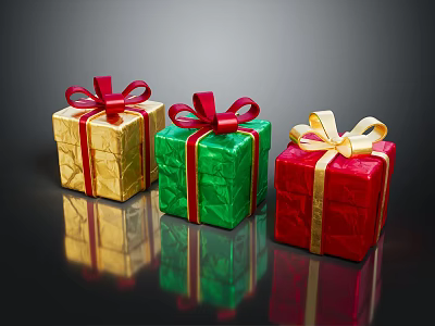 Colorful Decorative Gift Boxes With Gold Green Red Bow Ribbons For Home Decoration 3d model