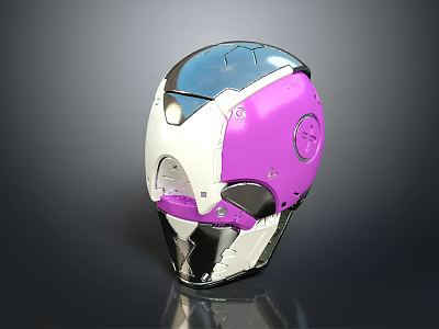 Stylish Sleek Modern Purple And White Metallic Helmet With Futuristic Design 3d model