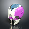 Stylish Sleek Modern Purple And White Metallic Helmet With Futuristic Design
