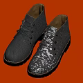 Dark Gray Leather Ankle Boots with Lace Up Design and Rubber Sole on Red Background