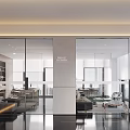 Modern Office Corridor Interior With White Decorative Walls Black Polished Floors And Recessed Lighting