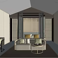 Modern Hotel Guest Room Interior With Comfortable Sofa Coffee Table King Bed And Curtains 3d model