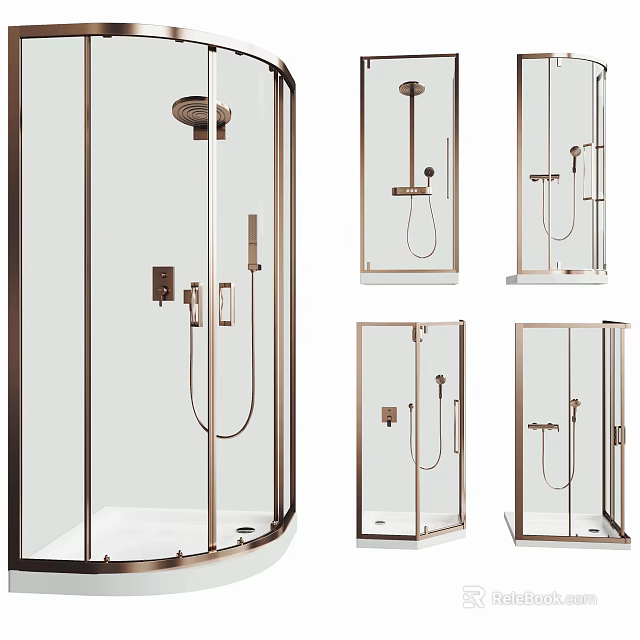 Sleek Modern Shower Sauna Design With Glass Enclosure Metal Fixtures And Shower Head 3d model 