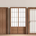 Modern Double Panel Wooden Sliding Door With Glass Lattice Panels For Interior Design