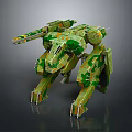 Futuristic Mech Warrior And Green Orange Camouflage Four Legged Mechanical Creature