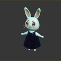Cute White Cartoon Rabbit With Pink Ears And Black Dress Standing