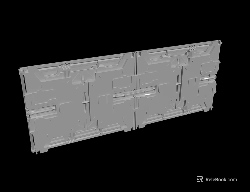 Long Gray Strip Industrial Mechanical Panel With Rectangular Slots And Linear Patterns 3d model 