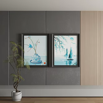 Middle Ancient Style New Chinese Style Decorative Painting Landscape Painting 3d model