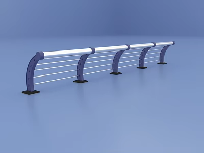 Modern Metal Railings With Blue Posts White Horizontal Rails And Sturdy Structure 3d model