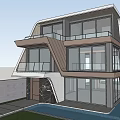 Modern Single Family House With Sloped Roof Swimming Pool Large Windows And Wooden Accents