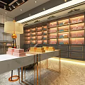 Elegant Luxury Showroom Interior With Golden Display Shelves And Marble Floor