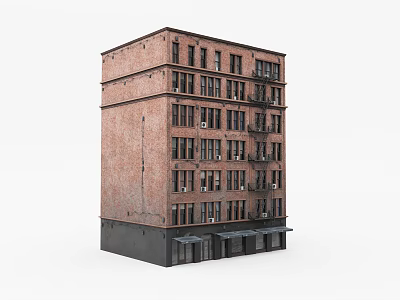 Multi Story Brick Building With Windows Fire Escape And Ground Floor Shops 3d model