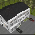 Modern Guesthouse Building With White Exterior Large Glass Windows Green Lawn And Mountain View