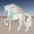 Artistic 3D Decorative Horse Figurine With Intricate Swirl Patterns And Light Blue White Tones