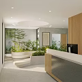 Modern Leisure Area Interior With Curved Seating Green Plants And Large Windows
