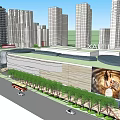 Modern Commercial Complex With Large Digital Screen Landscaped Gardens And Pedestrian Areas