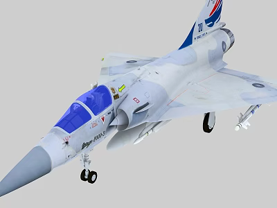 White Camouflage Fighter Jet With Blue Canopy Tail Red Blue Logo And Missiles 3d model