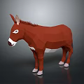 Low Poly Style Brown Donkey With White Nose And Hooves On Gray Background