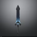 Fantasy Glowing Sword with Blue Luminous Blade and Intricate Decorative Hilt in Dark Background Setting