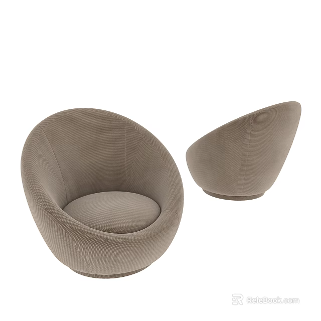 Taupe Velvet Accent Chair With Rounded Egg Shape For Modern Living Room 3d model 