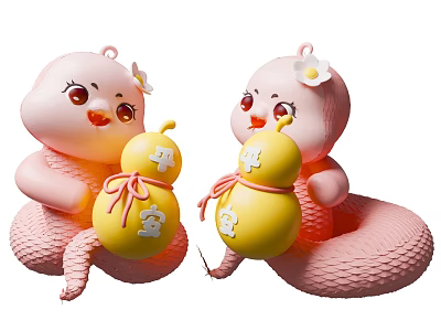 Pink Inflatable Dolls With Yellow Gourd And Ping An Characters 3d model