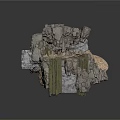 Modern Rock Landscape Sculpture With Green Mossy Structures And Textured Surfaces