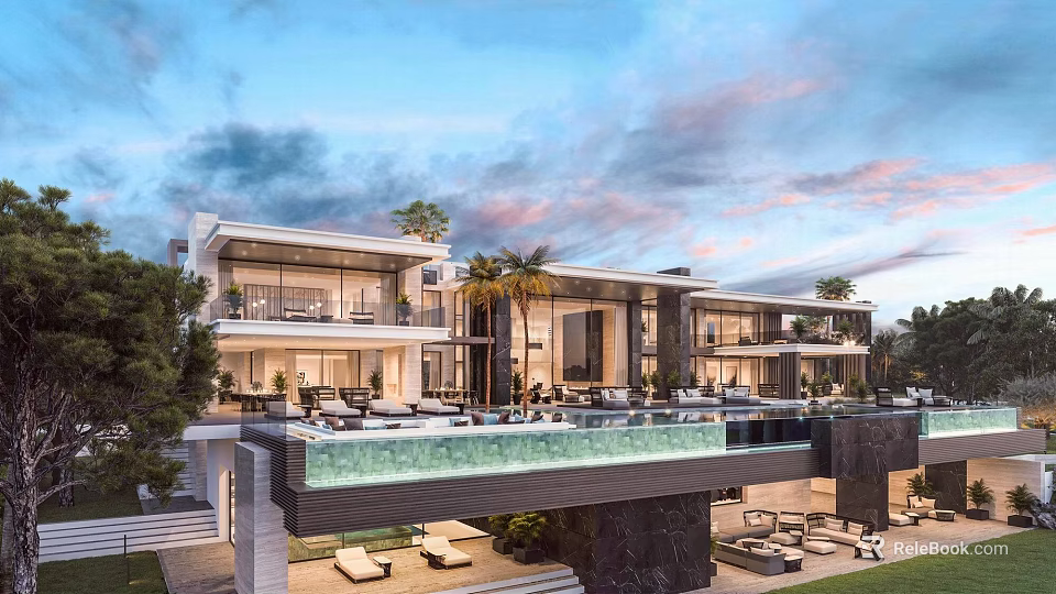 Luxury Modern Detached Villa With Infinity Pool Terrace And Floor to Ceiling Windows 3d model 