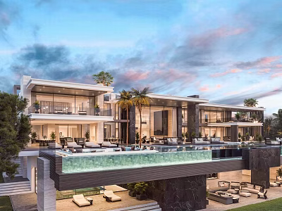 Luxury Modern Detached Villa With Infinity Pool Terrace And Floor to Ceiling Windows 3d model