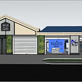 Coffee Shop Building Exterior Featuring Beige Walls Black Frames Vertical Greenery And Sloped Roof