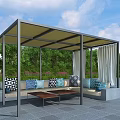 Modern Outdoor Pergola With Metal Frame Canopy Sofa Cushions And Coffee Table