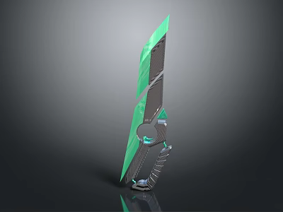 Futuristic Weapon Design With Green Blade And Gray Handle Structure 3d model
