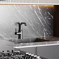 Modern Kitchen Interior Design With Marble Backsplash Countertop Cabinets And Appliances