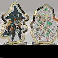 Pair of Decorative Cartoon Character Figurines With Golden Border And Gray Base