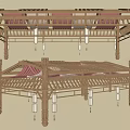 New Chinese Style Suspend Ceiling Wood Grille Suspend Ceiling Herringway Slope Frame Suspend Ceiling Wood Structure Frame Ceiling Ancient Construction Wood Beam Component Wood Structure Roof 3d model