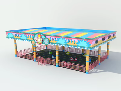 Colorful Roof Amusement Equipment With Rotating Seats And Red Railings For Children 3d model