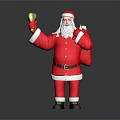 Elderly Man Dressed in Red Santa Suit Holding Bell and Carrying Bag