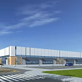Modern Industrial Factory Building With Metal Panel Facade Large Glass Windows And Green Lawn Area