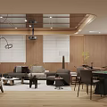 Modern Entertainment Room Interior With Wooden Walls Projector Sofas And Dining Table 3d model