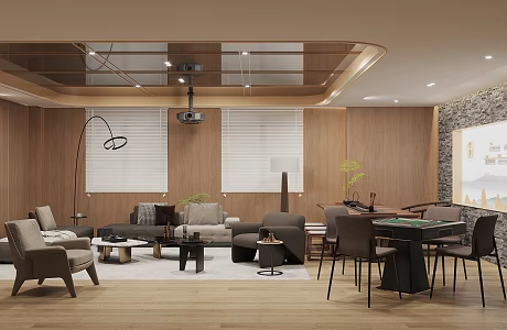 Log Wind Reception Room Family Entertainment Room Mahjong Room Log Wind Living Room Reception Area Reception Area Sofa Coffee Table Leisure Chair 3d model