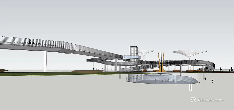 Modern Pergola Structure With Open Walkway Pedestrians And Connected Buildings 3d model 