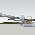 Modern Pergola Structure With Open Walkway Pedestrians And Connected Buildings