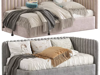 Modern Bed And Sofa Interior Design With Decorative Pillows And Fringe Details 3d model