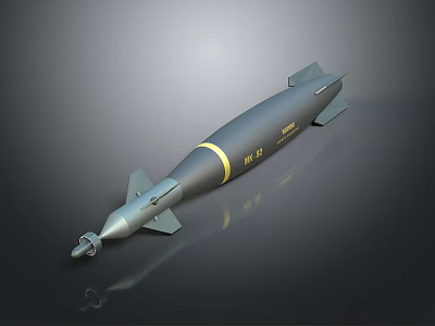 Gray Military Missile With Yellow Stripes Pointed Nose Fins And Text Details 3d model Gray Military Missile With Yellow Stripes Pointed Nose Fins And Text Details 3d model