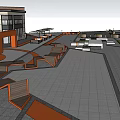 Commercial Street Design with Tall Buildings Central Plaza and Landscaped Green Spaces