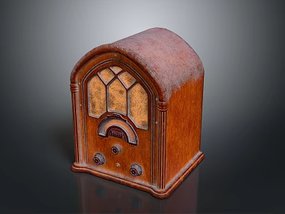 Vintage Wooden Radio Electronic Appliance With Arch Top And Control Knobs 3d model