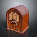 Vintage Wooden Radio Electronic Appliance With Arch Top And Control Knobs