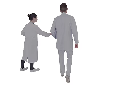Two People In White Medical Coats Walking Together Rear View 3d model Two People In White Medical Coats Walking Together Rear View 3d model