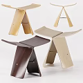Modern Design Stools With Curved Seat And Cross Legs Dark Brown Front Light Beige Back